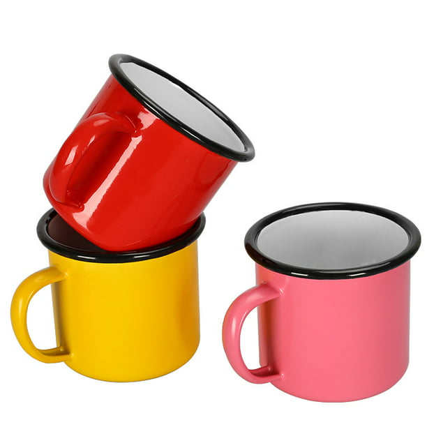 2pcs Enamel Mugs Cup Camping Hiking Coffee Milk Drinking Office Kitchen Mugs